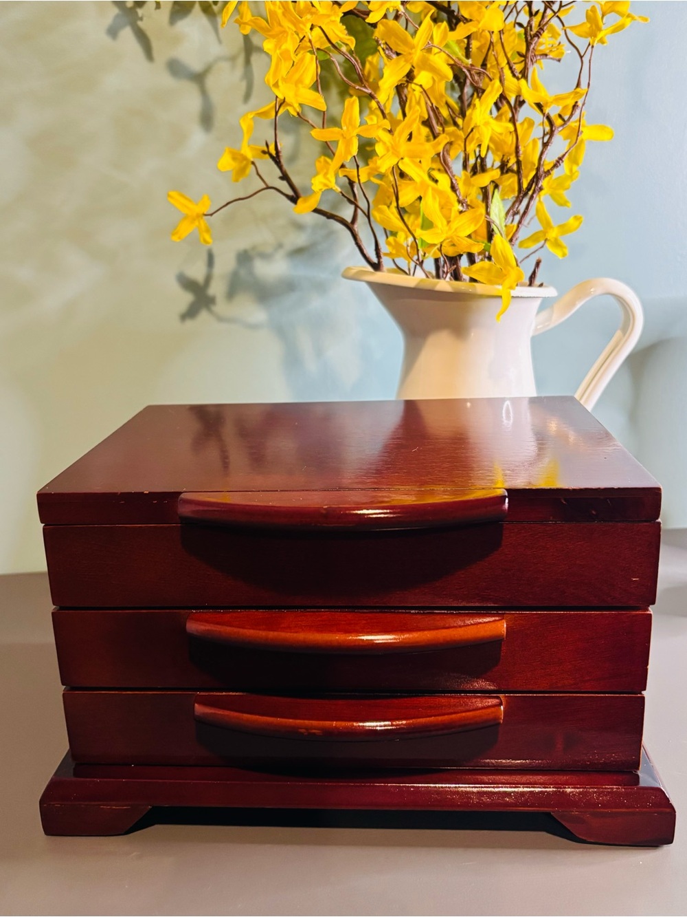 Wooden Jewelry Box with Two Drawers - Red Brown - Picture 11 of 12